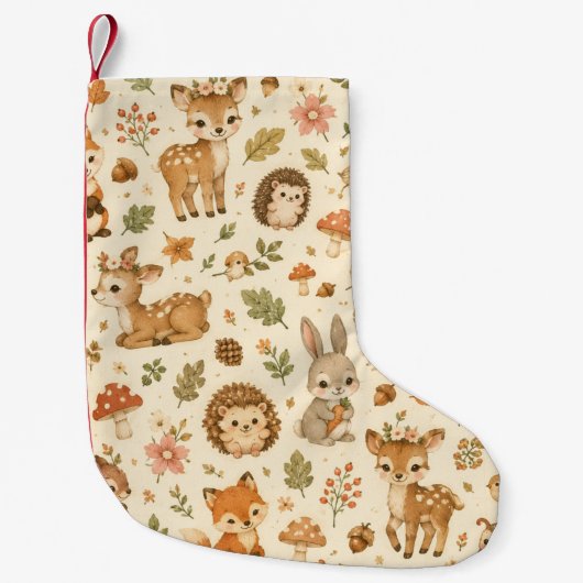 かわいい森の動物の水彩模様 スモールクリスマスストッキング (正面)