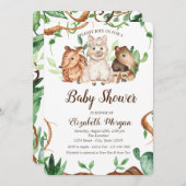 かわいい森の動物の羊葉の赤ちゃんシャワー 招待状 (正面/裏面)