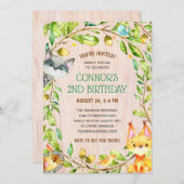 かわいい森の動物の誕生パーティー 招待状 (正面/裏面)