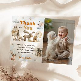 かわいい森の動物の誕生日お礼カード 招待状