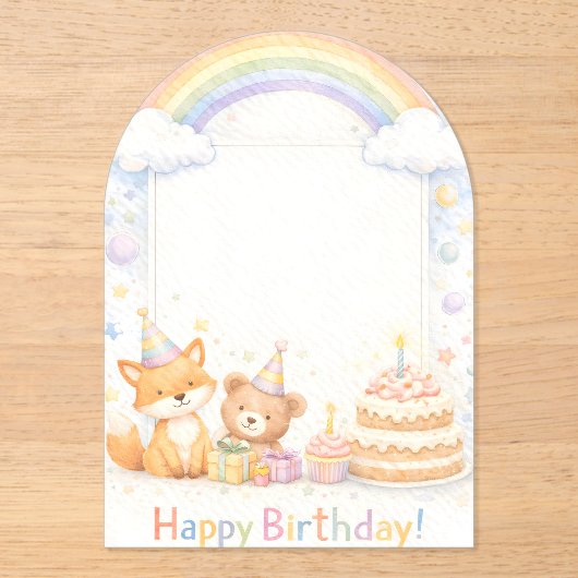 かわいい森の動物の誕生日アクリルインビテーション アクリル招待状 (正面)