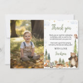 かわいい森の動物の誕生日写真 サンキューカード (正面)