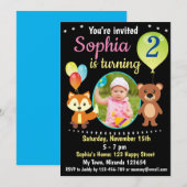 かわいい森の動物の誕生日招待状 招待状 (正面/裏面)