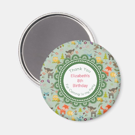 かわいい森の動物の誕生日 マグネット (正面/裏面)