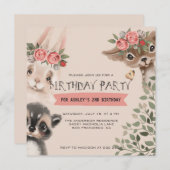 かわいい森の動物の誕生日 招待状 (正面/裏面)