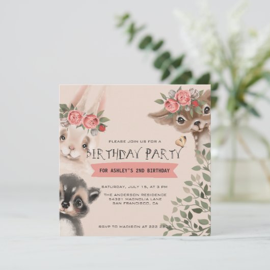 かわいい森の動物の誕生日 招待状 (スタンド正面)
