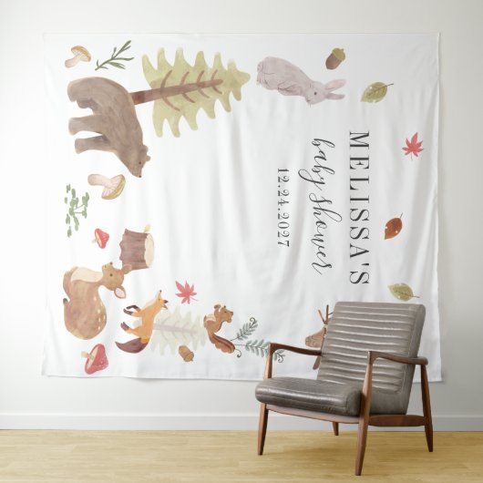 かわいい森の動物の赤ちゃん歓迎会 タペストリー (インサイチュ(横))