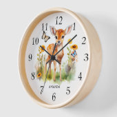 かわいい森の動物の鹿と蝶 壁時計 (傾斜)