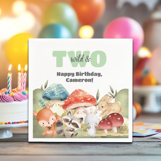 かわいい森の動物の2歳の誕生日パーティー スタンダードカクテルナプキン