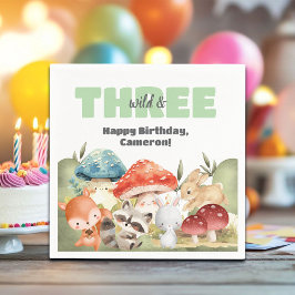 かわいい森の動物の3歳の誕生日パーティー スタンダードカクテルナプキン