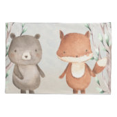 かわいい森の動物クマとキツネ 枕カバー (裏面)
