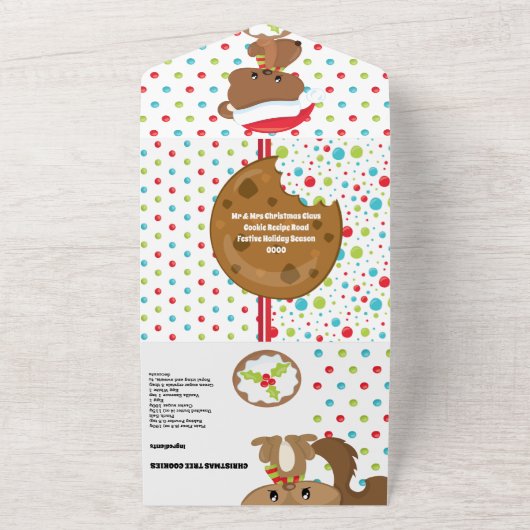 かわいい森の動物クリスマスクッキーレシピカード オールインワン招待状 (外側)