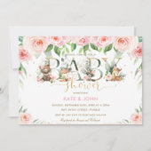 かわいい森の動物ピンクのフローラシャワーガール 招待状 (正面)