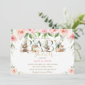 かわいい森の動物ピンクのフローラシャワーガール 招待状 (スタンド正面)