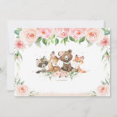 かわいい森の動物ピンクのフローラシャワーガール 招待状 (裏面)