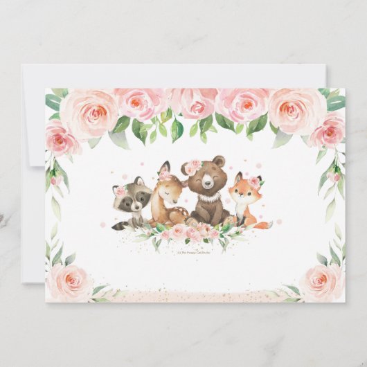 かわいい森の動物ピンクのフローラシャワーガール 招待状 (裏面)