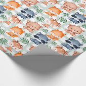 かわいい森の動物ミント&ホワイト市松模様に ラッピングペーパー (角)