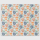 かわいい森の動物ミント&ホワイト市松模様に ラッピングペーパー (フラット)