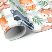 かわいい森の動物ミント&ホワイト市松模様に ラッピングペーパー (ロールコーナー)