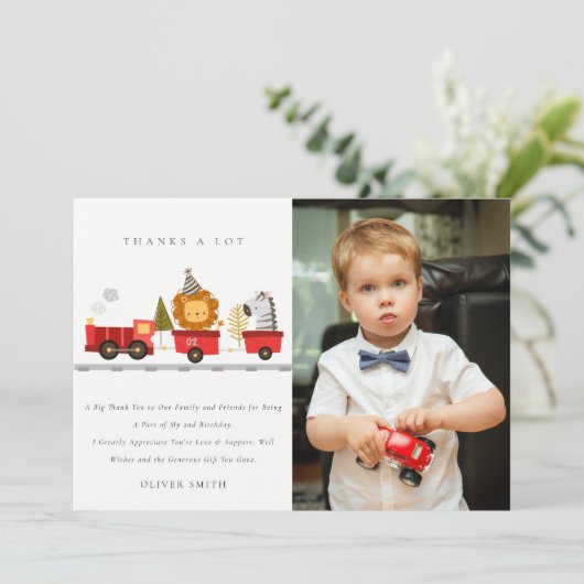 かわいい森の動物列車の写真 誕生日 どんな年齢にも サンキューカード (スタンド正面)