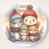 かわいい森の動物家族 メリークリスマス コースター (正面)