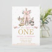 かわいい森の動物少女ワイルド1歳誕生日 招待状 (スタンド正面)
