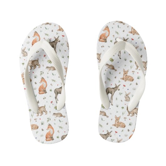 かわいい森の動物柄 キッズビーチサンダル (フットベッド)