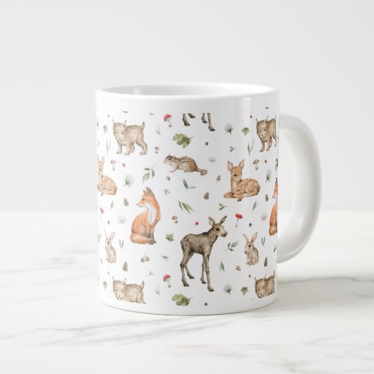 かわいい森の動物柄 ジャンボコーヒーマグカップ (正面右)