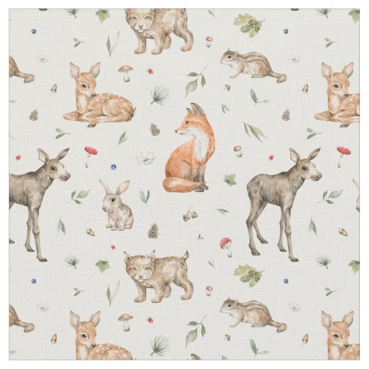 かわいい森の動物柄 ファブリック (クローズアップ)