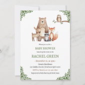 かわいい森の動物　ウッドランド ベイビー シャワー 招待状 (正面)