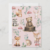 かわいい森の動物 ピンク ワイルドワン 1歳の誕生日 招待状 (裏面)