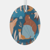 かわいい森の動物、暗いシームレスなデザイン。 ガラスオーナメント (正面右)