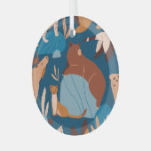 かわいい森の動物、暗いシームレスなデザイン。 ガラスオーナメント (正面左)