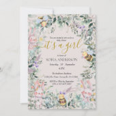 かわいい森の動物QR女の子ベビーシャワー 招待状 (正面)