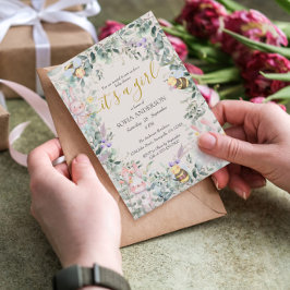 かわいい森の動物QR女の子ベビーシャワー 招待状