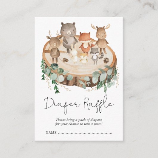 かわいい森の森の動物おむつラッフル エンクロージャーカード (正面)