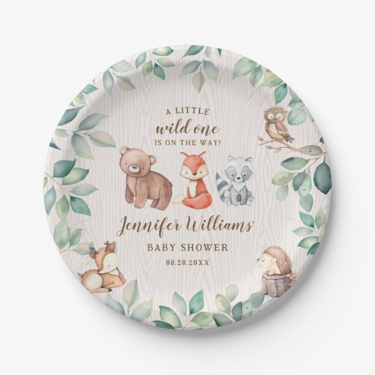 かわいい森の森の男の赤ちゃんシャワー紙プレート ペーパープレート (正面)