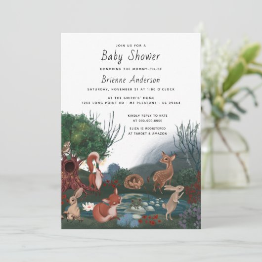 かわいい森の森林動物の友だち赤ちゃんシャワー 招待状 (スタンド正面)