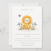 かわいい森の水彩ライオン植物ベイビーシャワー サンキューカード (正面)