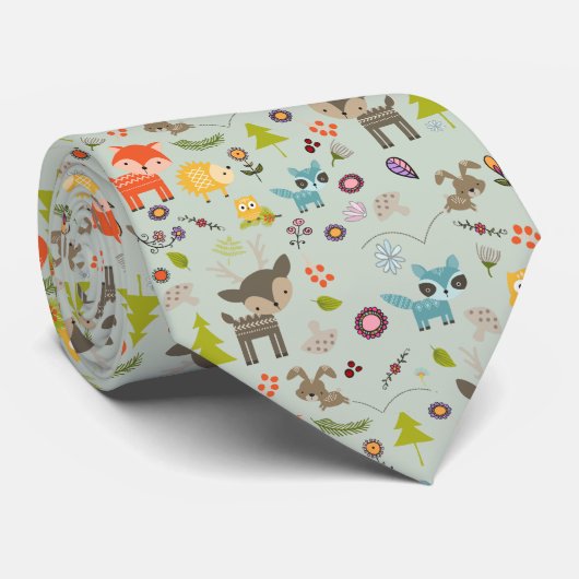 かわいい森の生き物の動物模様 ネクタイ (ロール)