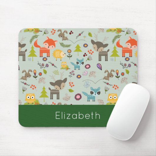 かわいい森の生き物の動物模様 マウスパッド (マウス)