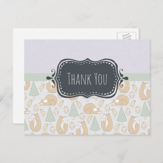かわいい森の生き物パターン感謝 ポストカード (正面/裏面)