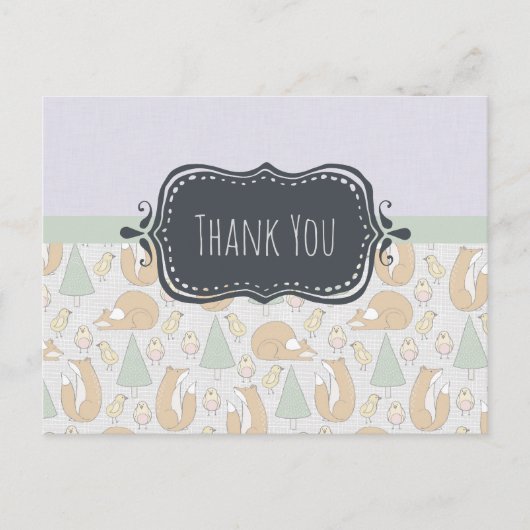 かわいい森の生き物パターン感謝 ポストカード (正面)