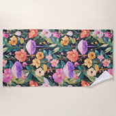 かわいい森の花きのこコテージコアパターン ビーチタオル (正面)