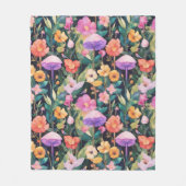 かわいい森の花きのこコテージコアパターン フリースブランケット (正面)