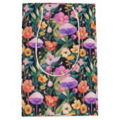 かわいい森の花きのこコテージコアパターン ミディアムペーパーバッグ (正面)