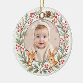 かわいい森の赤ちゃんの最初のクリスマスの思い出 セラミックオーナメント (左)