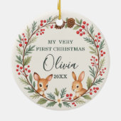 かわいい森の赤ちゃんの最初のクリスマスの思い出 セラミックオーナメント (裏面)