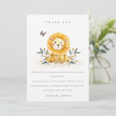 かわいい森の赤ちゃんライオン 葉っぱ あらゆる年齢の誕生日 サンキューカード (スタンド正面)