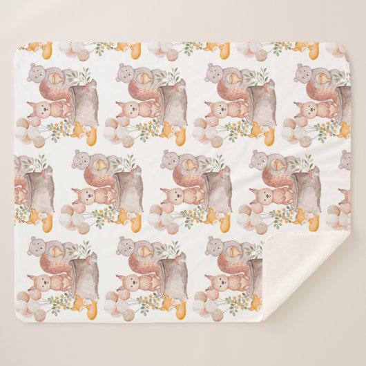 かわいい森の赤ん坊の動物の友達 シェルパブランケット (正面(横))